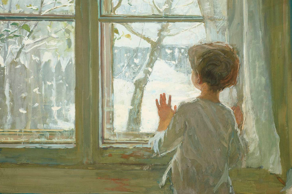 Посмотри в окно найди. Тутунова зима пришла детство. Картина Тутунова зима пришла. Тутунов художник. Девочка у окна.